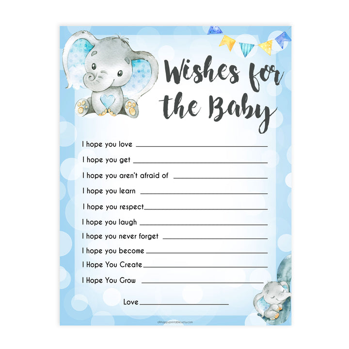 Blue elephant baby games, wishes for the baby, elephant baby games, printable baby games, top baby games, best baby shower games, baby shower ideas, fun baby games, elephant baby shower