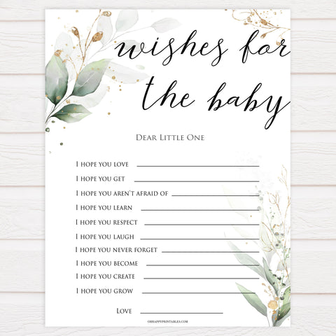  Gold green leaf baby games, wishes for the baby, printable baby games, fun baby games, top baby games to play, gold leaf baby shower, greenery baby shower ideas