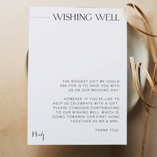 editable wishing well card, printable wishing well card, Simple modern wedding invitation suite, editable wedding stationery, printable wedding stationery, modern wedding items, wedding save the dates