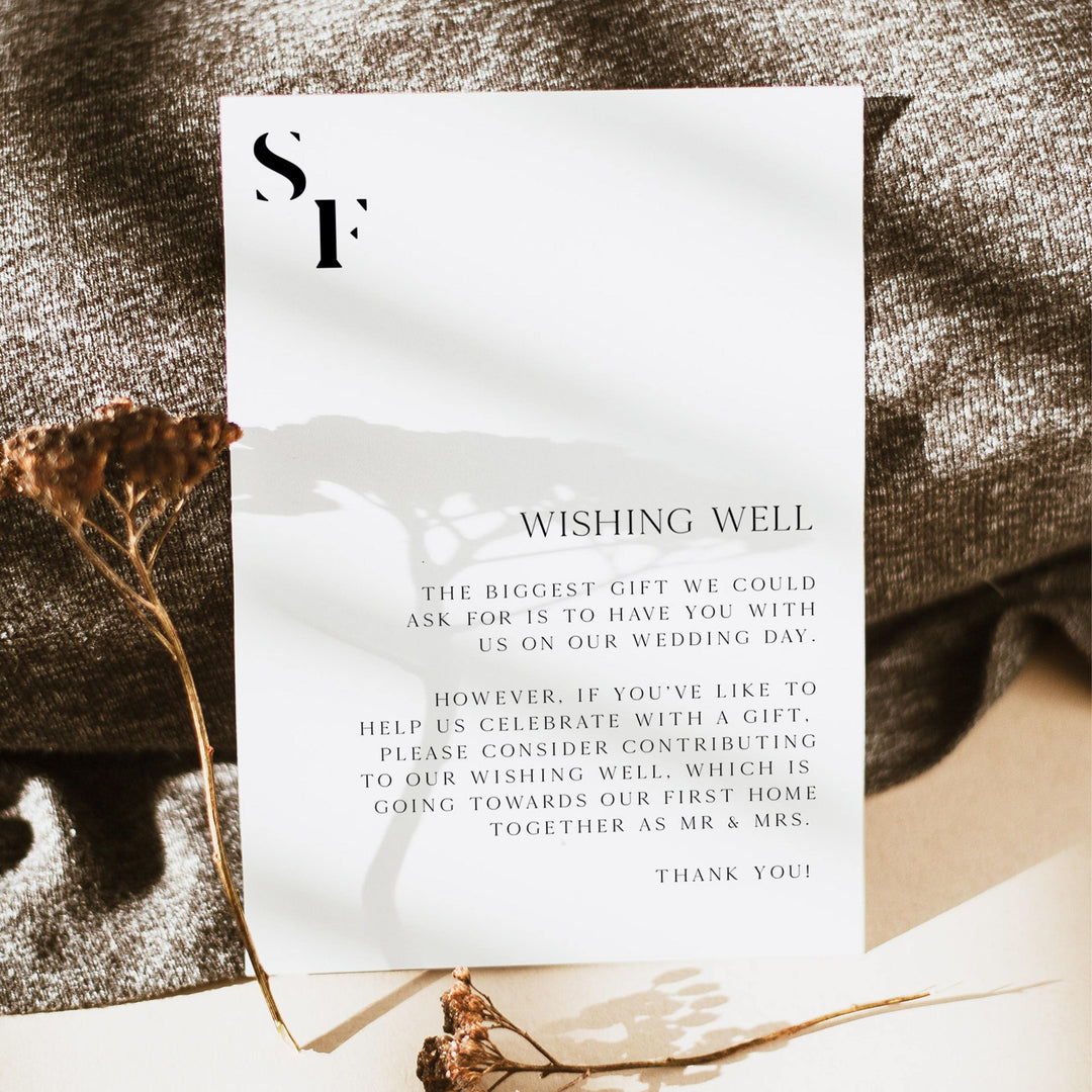 editable wishing well card, printable wishing well card, editable wedding invitation suite, editable wedding stationery, printable wedding stationery, modern wedding items, wedding save the dates