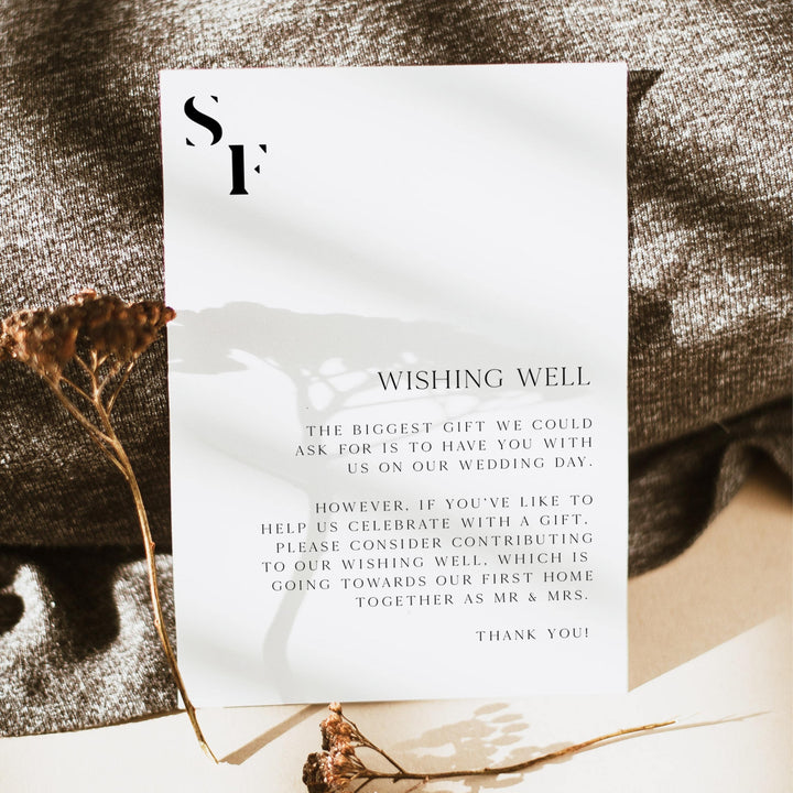 editable wishing well card, printable wishing well card, editable wedding invitation suite, editable wedding stationery, printable wedding stationery, modern wedding items, wedding save the dates