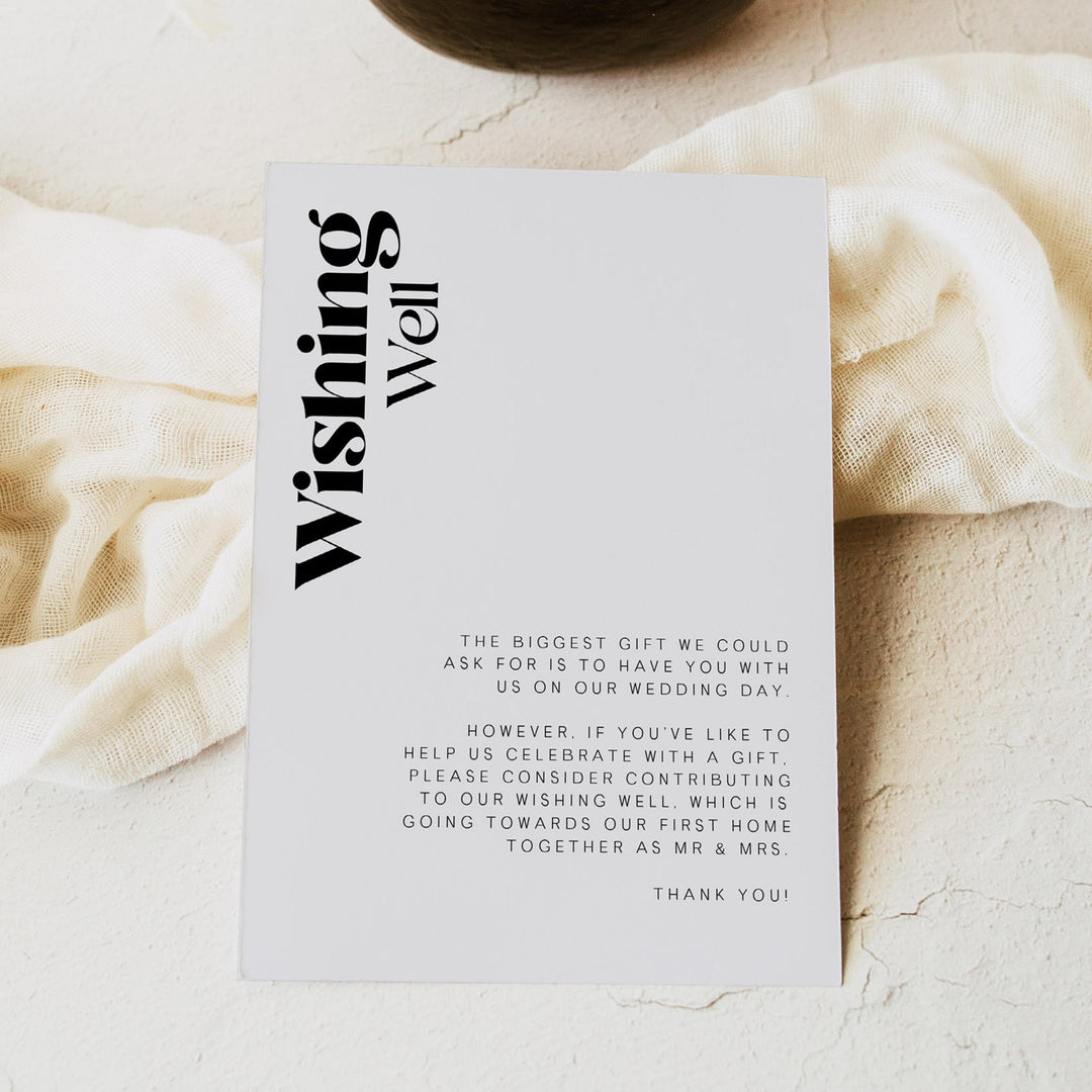 editable wishing well card, printable wishing well card, grey modern wedding invitation suite, editable wedding stationery, printable wedding stationery, modern wedding items, wedding save the dates