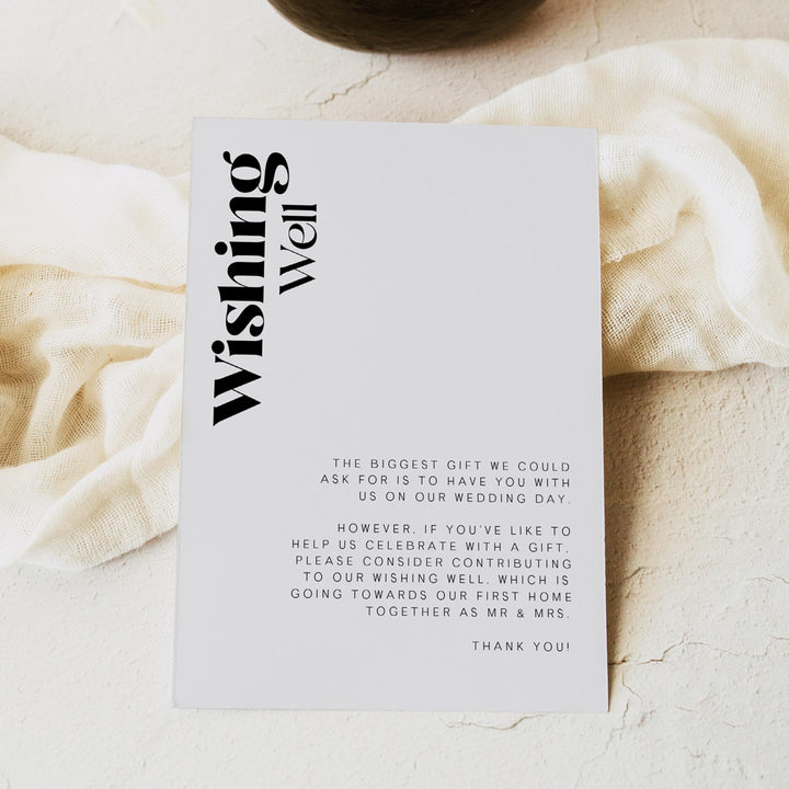 editable wishing well card, printable wishing well card, grey modern wedding invitation suite, editable wedding stationery, printable wedding stationery, modern wedding items, wedding save the dates