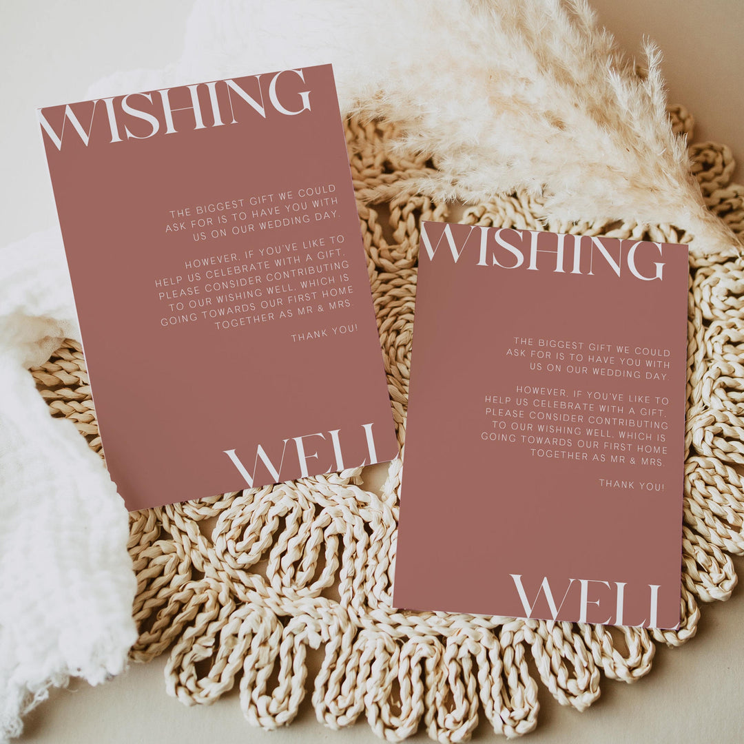 editable wishing well card, printable wishing well card, dusty rose wedding invitation suite, editable wedding stationery, printable wedding stationery, modern wedding items, wedding save the dates