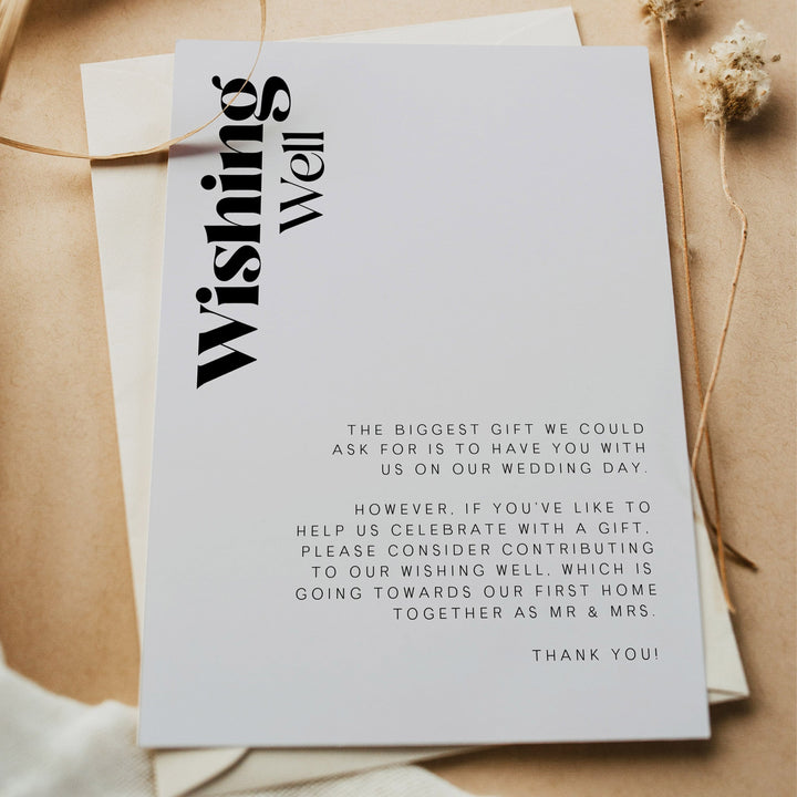 editable wishing well card, printable wishing well card, grey modern wedding invitation suite, editable wedding stationery, printable wedding stationery, modern wedding items, wedding save the dates