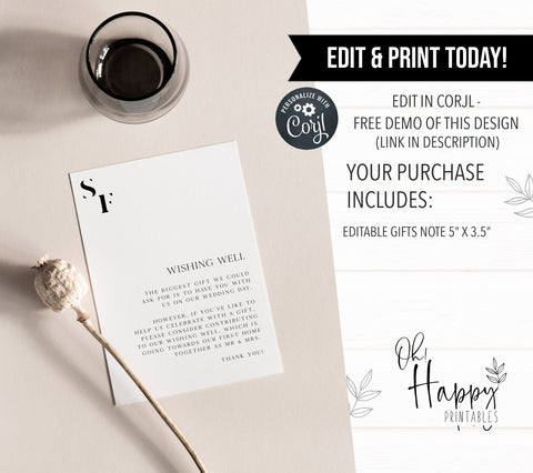 editable wishing well card, printable wishing well card, editable wedding invitation suite, editable wedding stationery, printable wedding stationery, modern wedding items, wedding save the dates