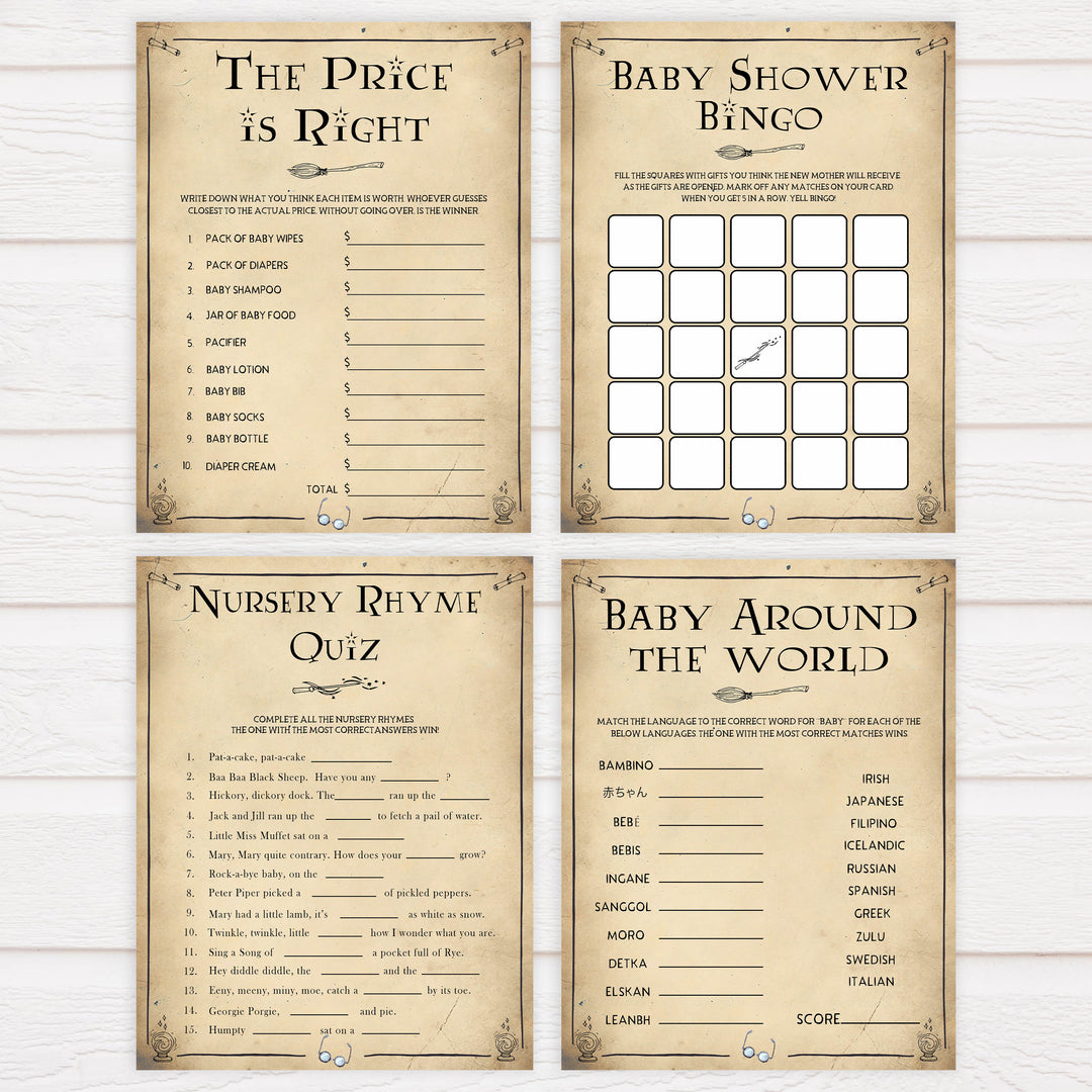 7 Wizard baby shower games, printable baby shower games, Harry Potter baby games, Harry Potter baby shower, fun baby shower games,  fun baby ideas