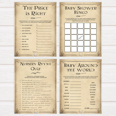 7 Wizard baby shower games, printable baby shower games, Harry Potter baby games, Harry Potter baby shower, fun baby shower games,  fun baby ideas