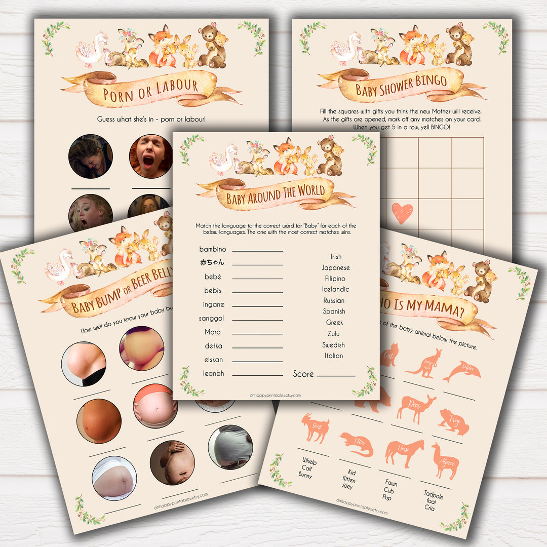 Woodland animals 5 best baby shower games, baby shower games, baby shower ideas, woodland animals