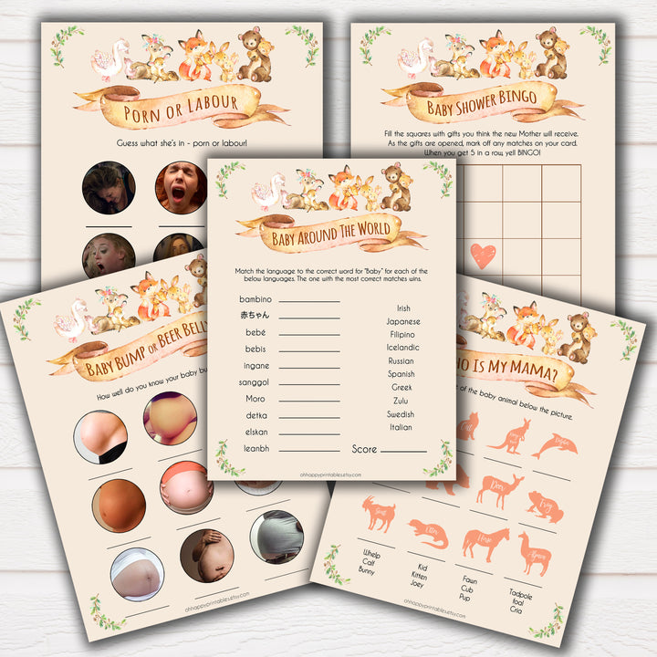 Woodland animals 5 best baby shower games, baby shower games, baby shower ideas, woodland animals
