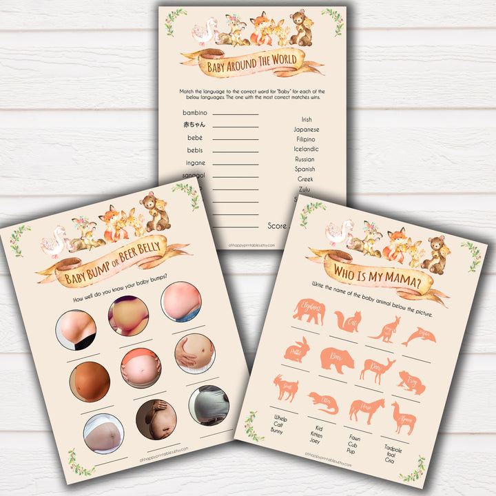 Woodland animals 5 best baby shower games, baby shower games, baby shower ideas, woodland animals