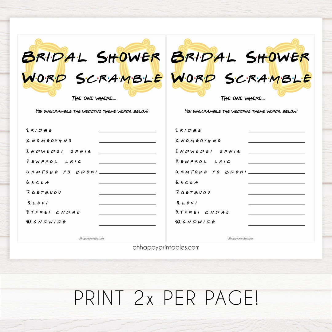 bridal word scramble, bridal shower word scramble, Printable bridal shower games, friends bridal shower, friends bridal shower games, fun bridal shower games, bridal shower game ideas, friends bridal shower