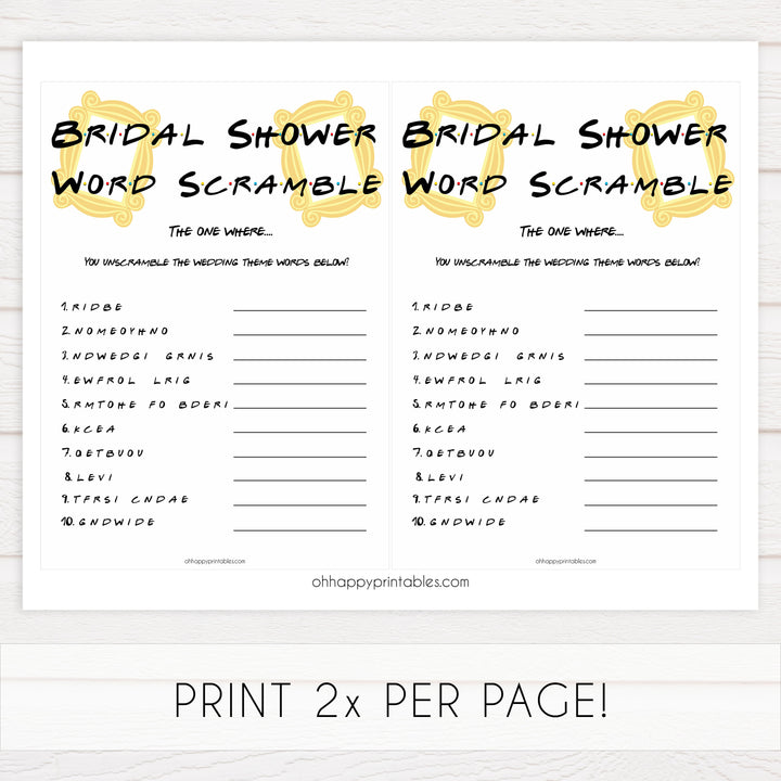 bridal word scramble, bridal shower word scramble, Printable bridal shower games, friends bridal shower, friends bridal shower games, fun bridal shower games, bridal shower game ideas, friends bridal shower