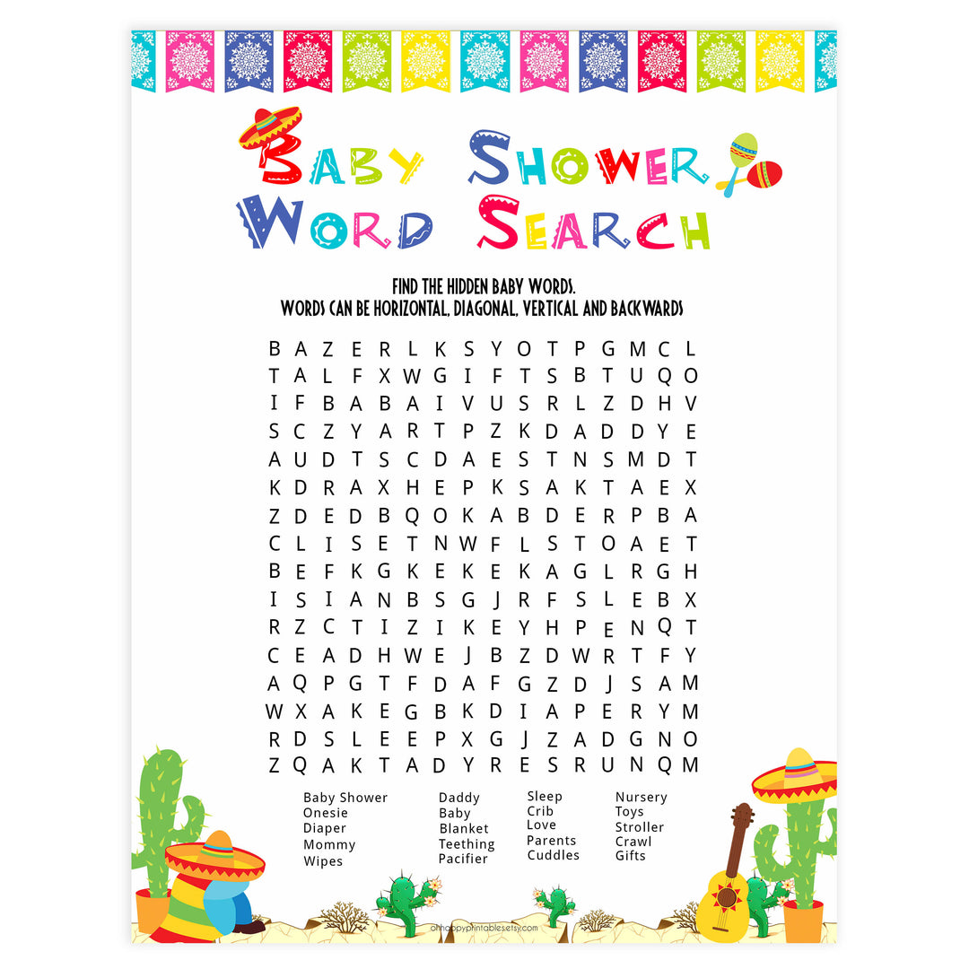 baby shower word search game, Printable baby shower games, Mexican fiesta fun baby games, baby shower games, fun baby shower ideas, top baby shower ideas, fiesta shower baby shower, fiesta baby shower ideas