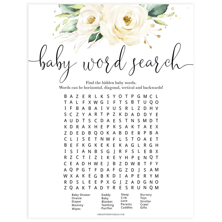 baby shower word search, baby word search game, Printable baby shower games, shite floral baby games, baby shower games, fun baby shower ideas, top baby shower ideas, floral baby shower, baby shower games, fun floral baby shower ideas