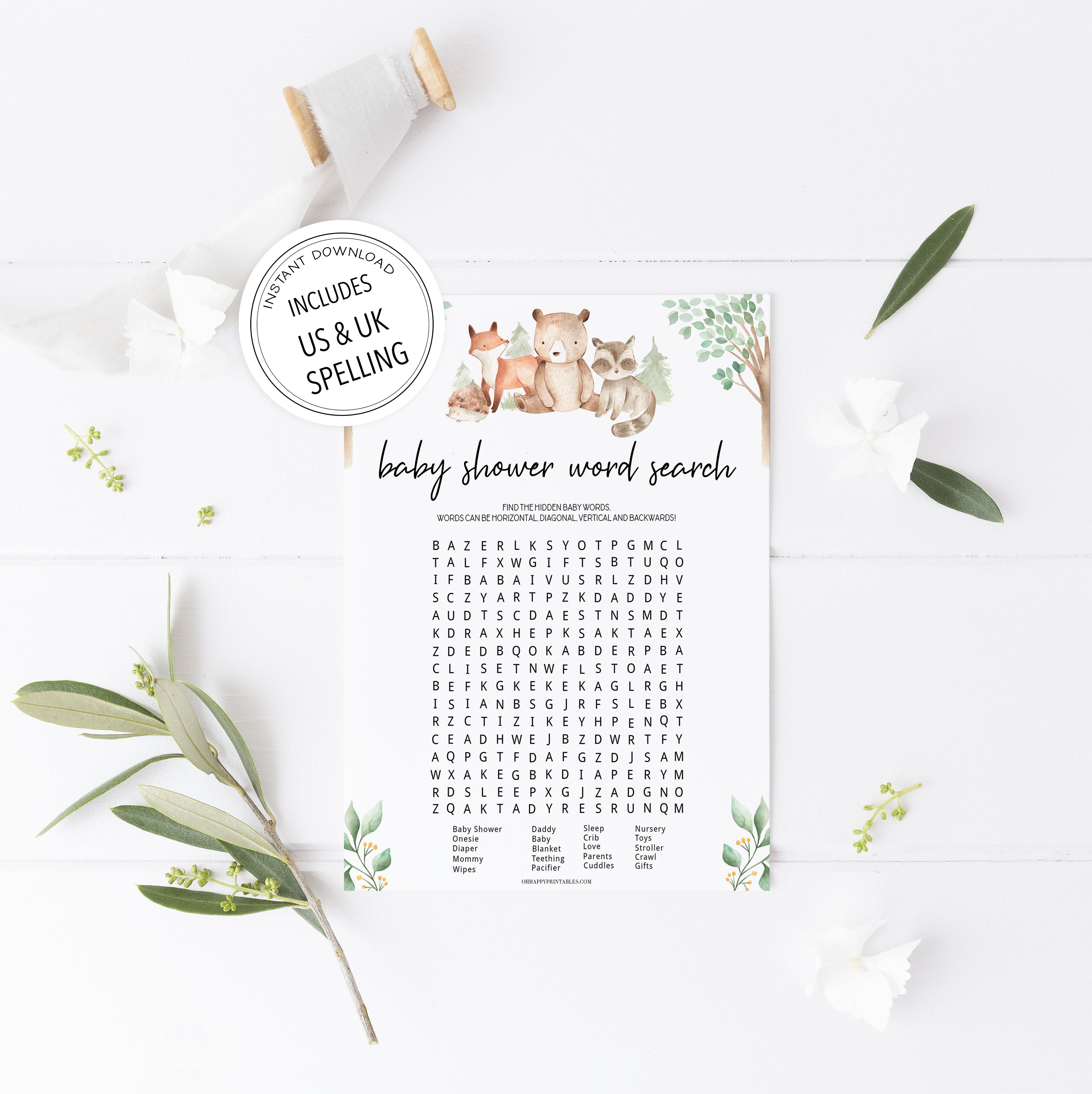 Woodland Baby Shower Games Bundle Woodland Baby (Instant Download