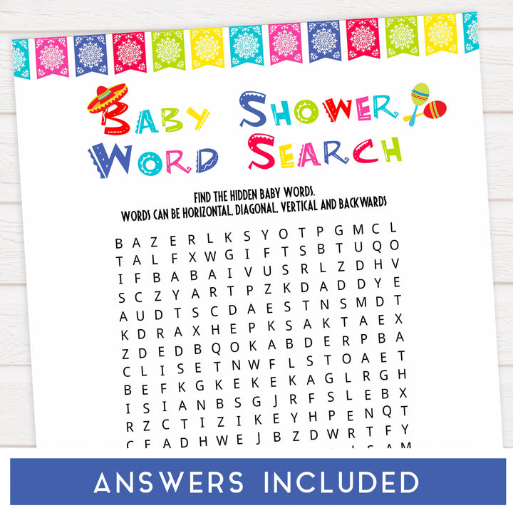 baby shower word search game, Printable baby shower games, Mexican fiesta fun baby games, baby shower games, fun baby shower ideas, top baby shower ideas, fiesta shower baby shower, fiesta baby shower ideas