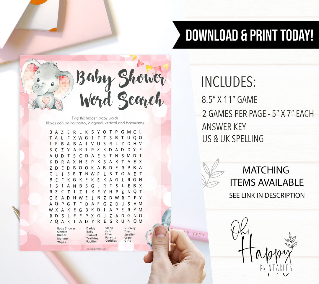 baby word search game, Printable baby shower games, fun abby games, baby shower games, fun baby shower ideas, top baby shower ideas, pink elephant baby shower, pink baby shower ideas