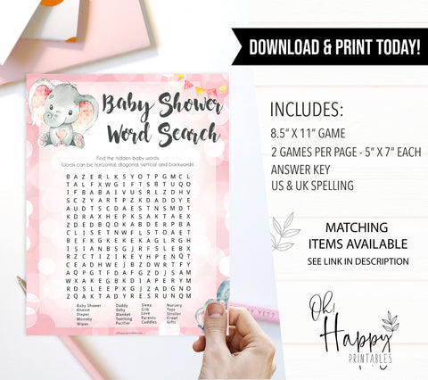 baby word search game, Printable baby shower games, fun abby games, baby shower games, fun baby shower ideas, top baby shower ideas, pink elephant baby shower, pink baby shower ideas