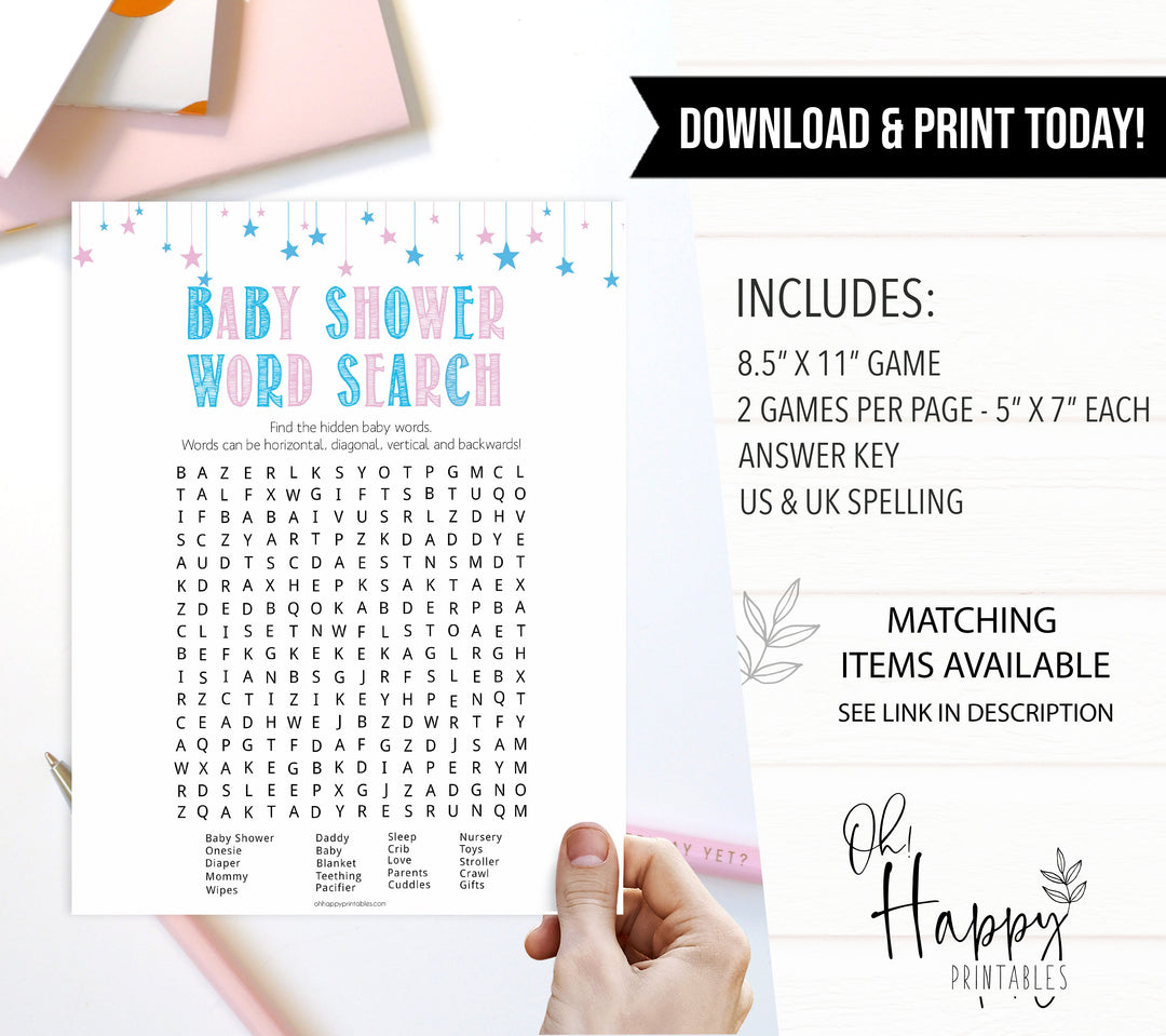 Gender reveal baby games, baby shower word search, baby word search, printable baby shower games, fun baby games, top baby games, best baby games, baby shower games