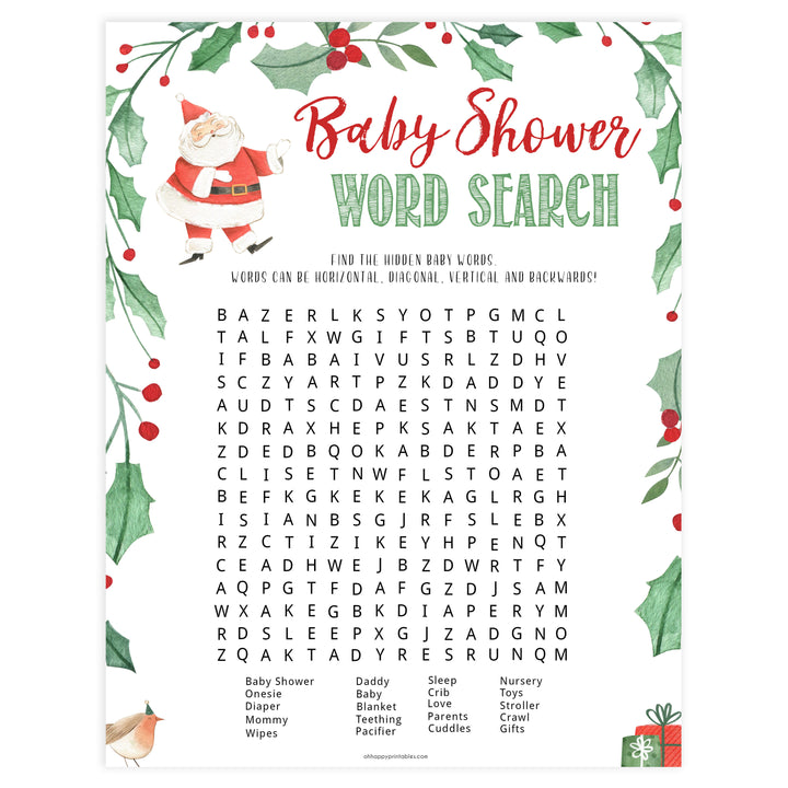 Christmas baby shower games, Baby Shower Word Search, festive baby shower games, best baby shower games, top 10 baby games, baby shower ideas, baby shower games