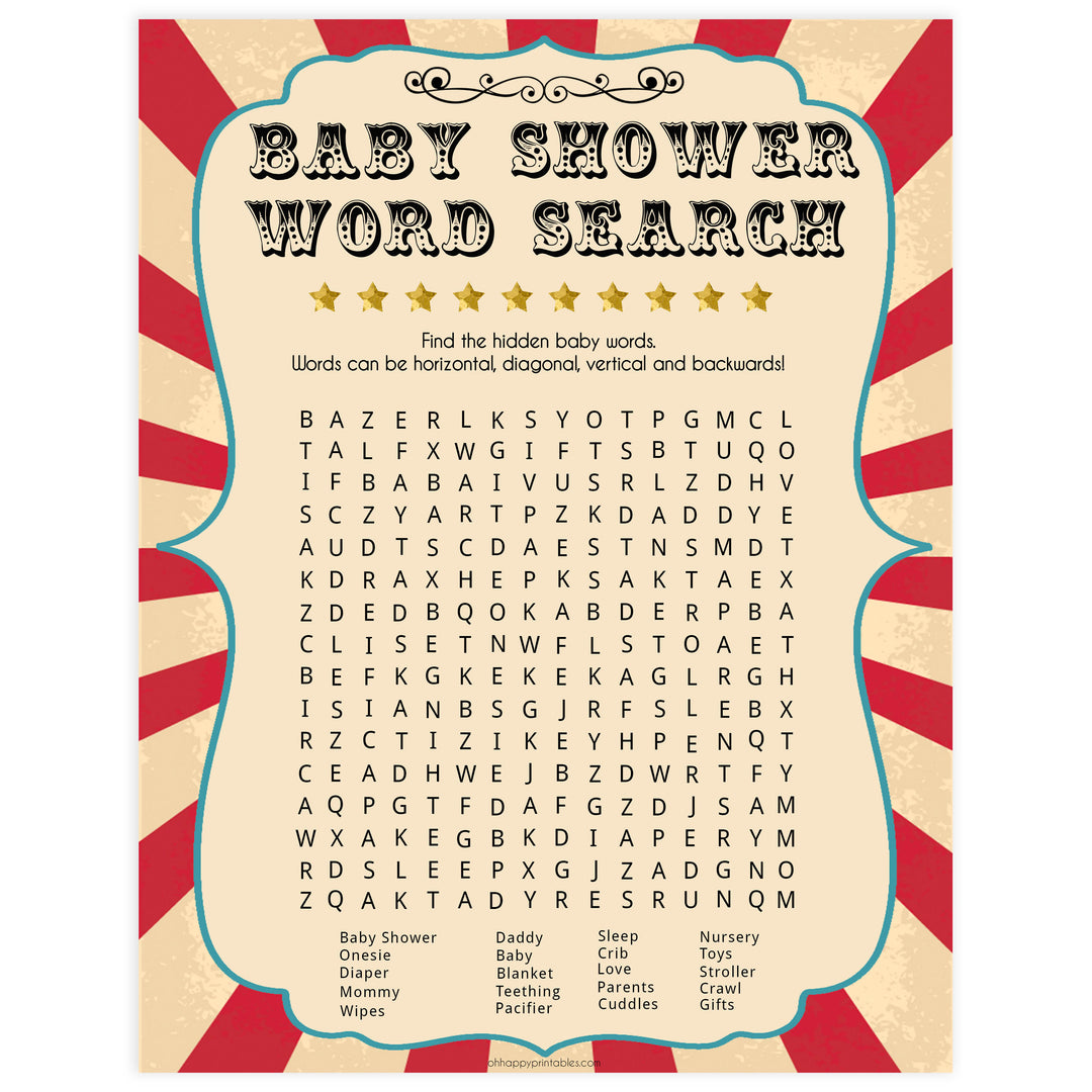 baby word search game, baby shower word search, Printable baby shower games, circus fun baby games, baby shower games, fun baby shower ideas, top baby shower ideas, carnival baby shower, circus baby shower ideas
