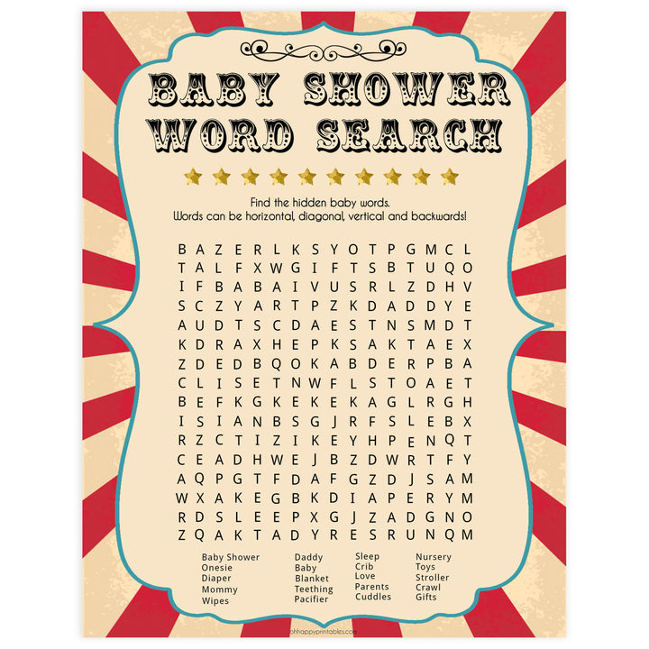 baby word search game, baby shower word search, Printable baby shower games, circus fun baby games, baby shower games, fun baby shower ideas, top baby shower ideas, carnival baby shower, circus baby shower ideas