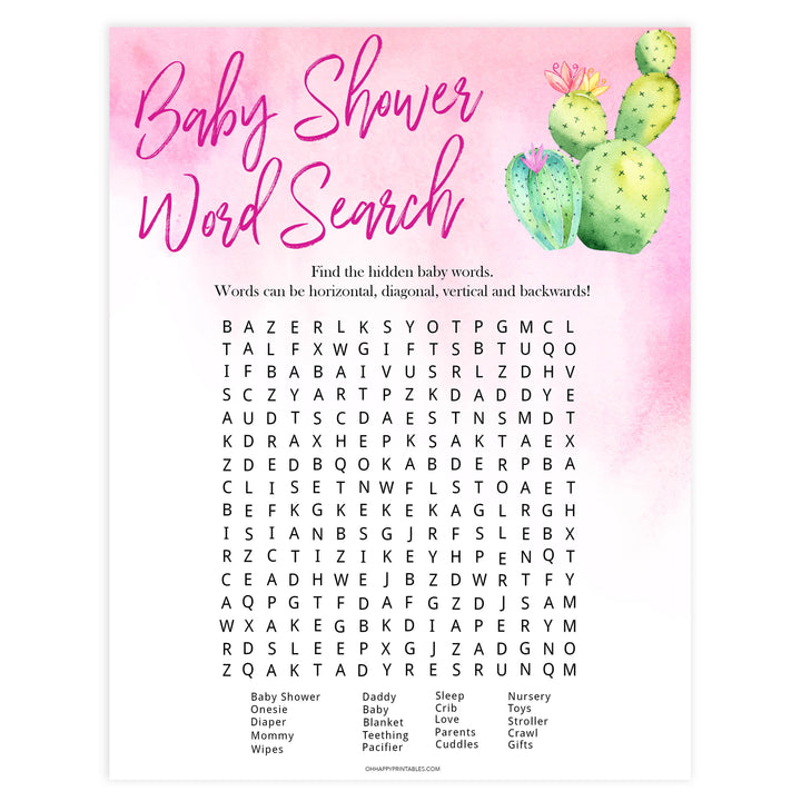 Cactus baby games, baby shower word search, baby word search, printable baby shower games, Mexican baby shower, fun baby games, top baby games, best baby games, baby shower games