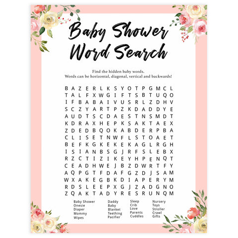 baby shower word search, baby word search, Printable baby shower games, floral fun baby games, baby shower games, fun baby shower ideas, top baby shower ideas, floral baby shower, blue baby shower ideas