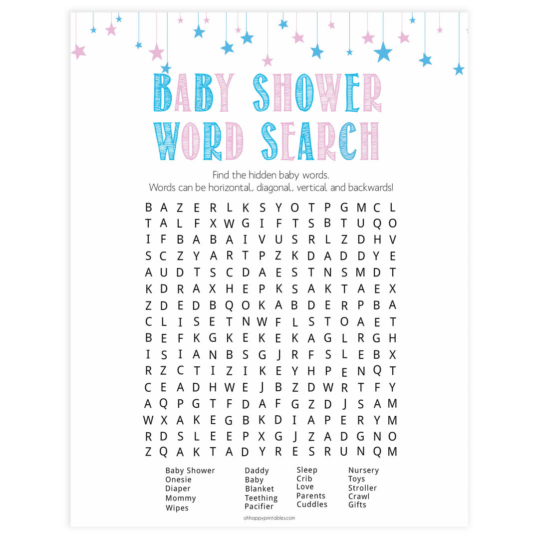 Gender reveal baby games, baby shower word search, baby word search, printable baby shower games, fun baby games, top baby games, best baby games, baby shower games