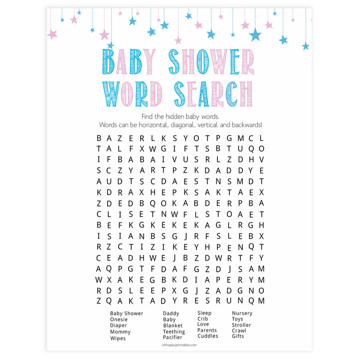 Gender reveal baby games, baby shower word search, baby word search, printable baby shower games, fun baby games, top baby games, best baby games, baby shower games