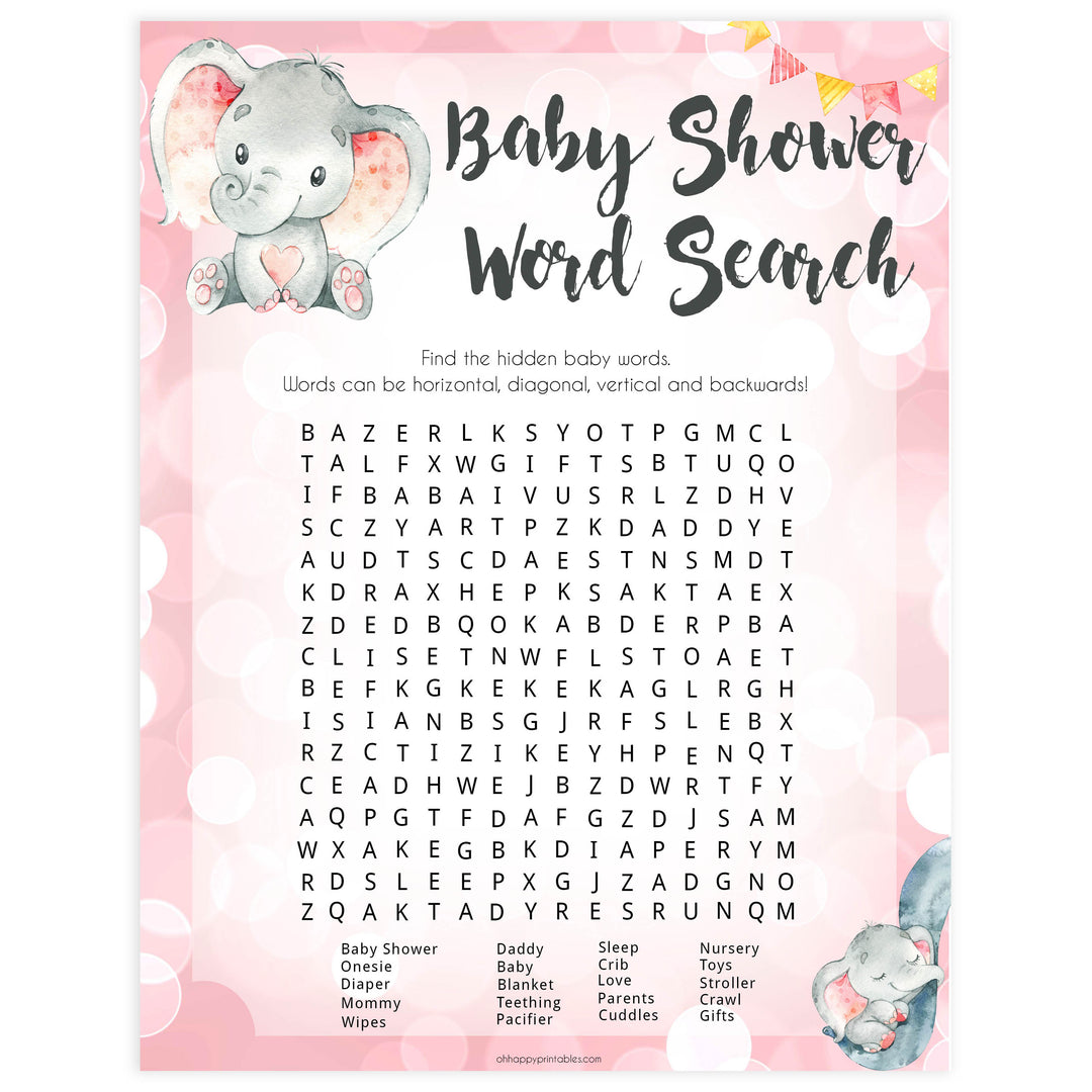 baby word search game, Printable baby shower games, fun abby games, baby shower games, fun baby shower ideas, top baby shower ideas, pink elephant baby shower, pink baby shower ideas
