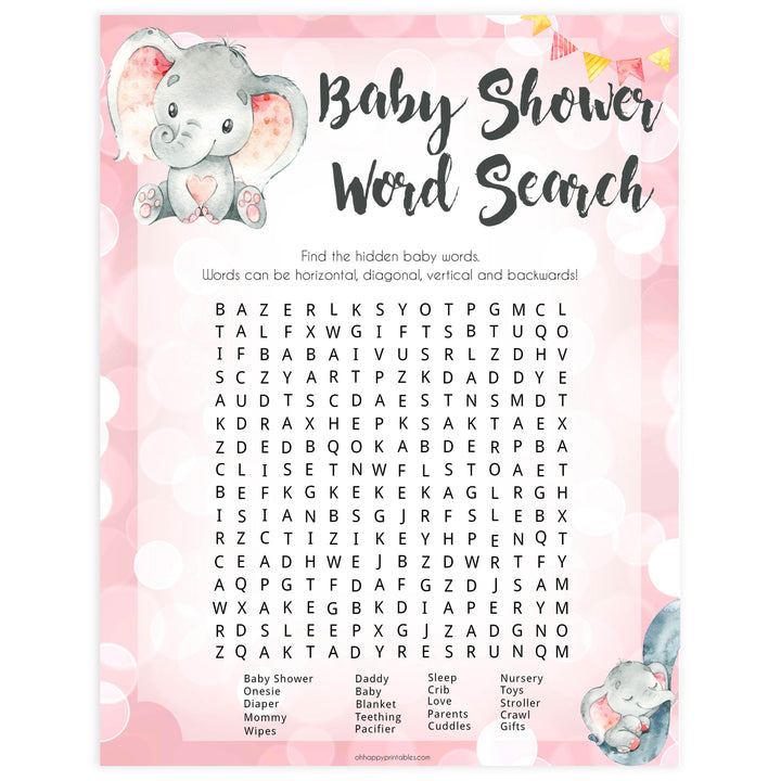 baby word search game, Printable baby shower games, fun abby games, baby shower games, fun baby shower ideas, top baby shower ideas, pink elephant baby shower, pink baby shower ideas