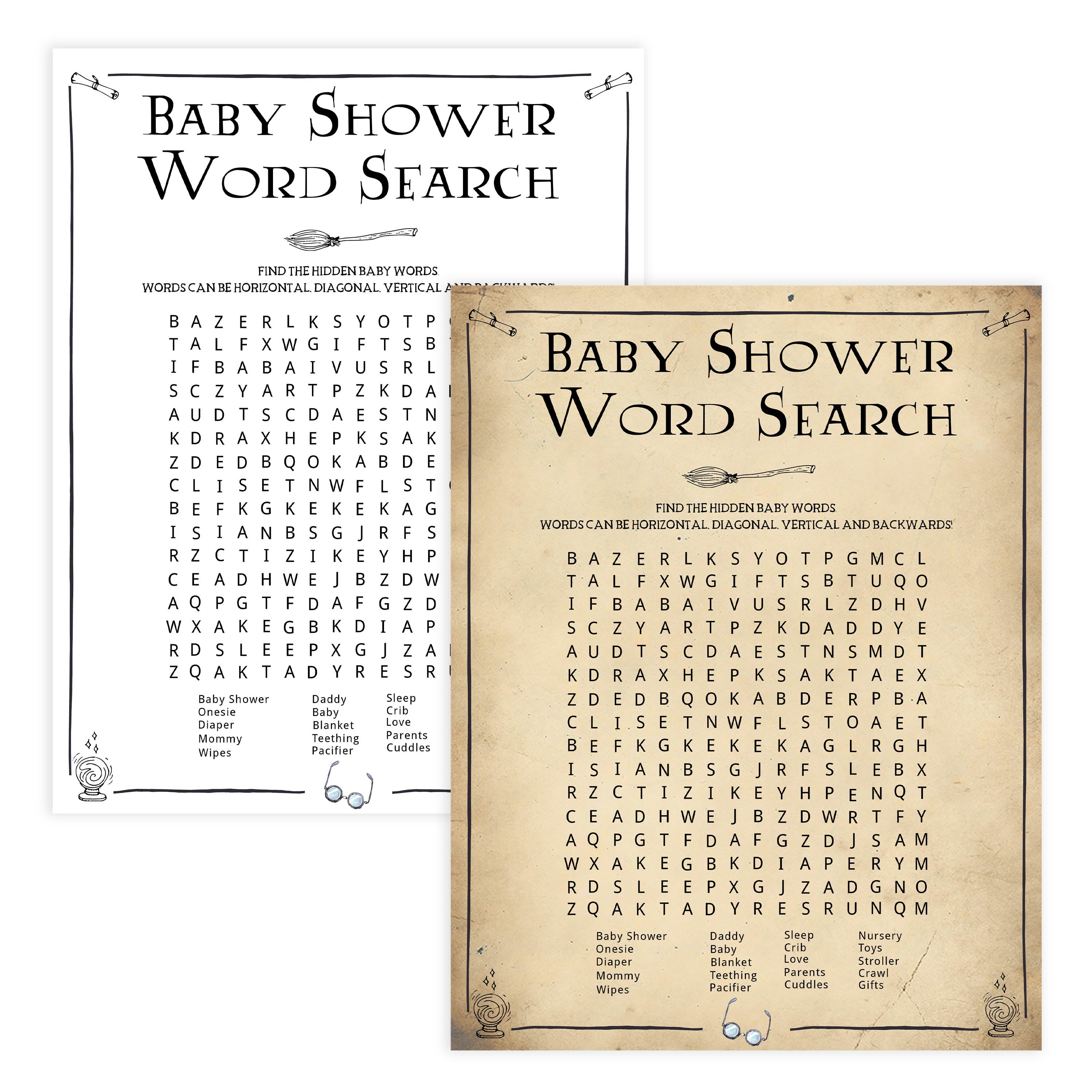 Baby Shower Word Search Game, Wizard baby shower games, printable baby shower games, Harry Potter baby games, Harry Potter baby shower, fun baby shower games,  fun baby ideas
