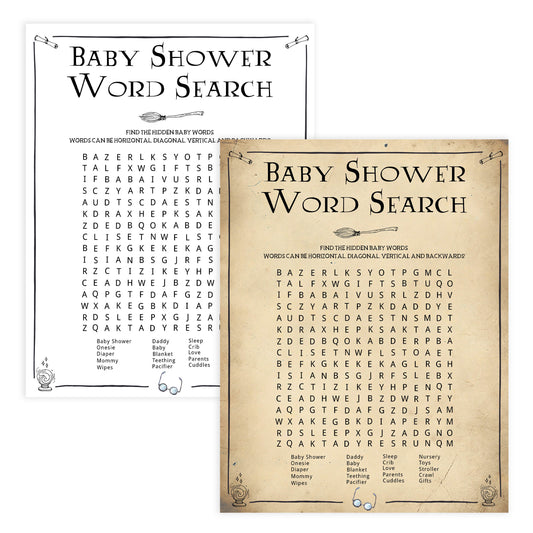 Baby Shower Word Search Game, Wizard baby shower games, printable baby shower games, Harry Potter baby games, Harry Potter baby shower, fun baby shower games,  fun baby ideas