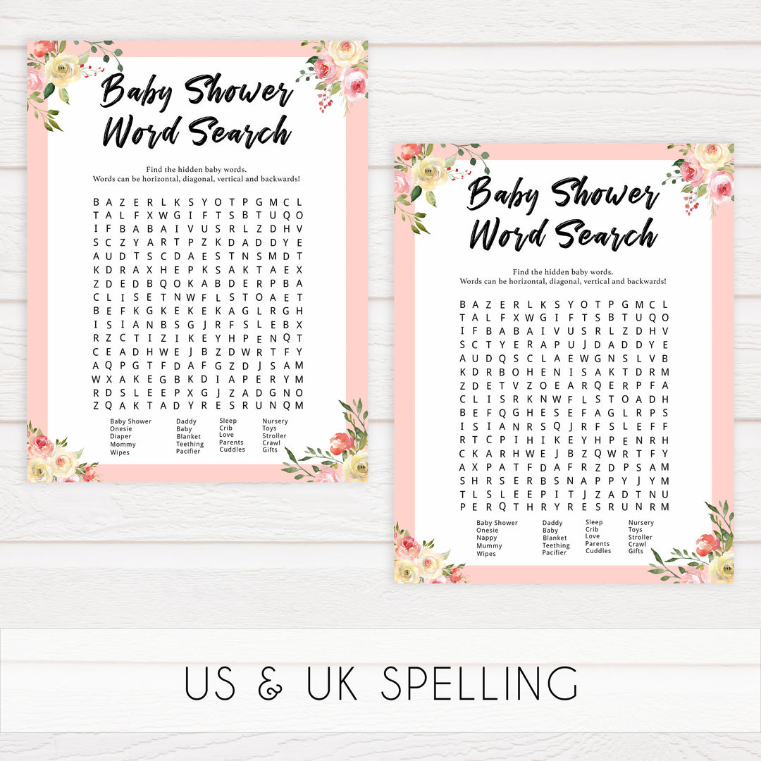baby shower word search, baby word search, Printable baby shower games, floral fun baby games, baby shower games, fun baby shower ideas, top baby shower ideas, floral baby shower, blue baby shower ideas