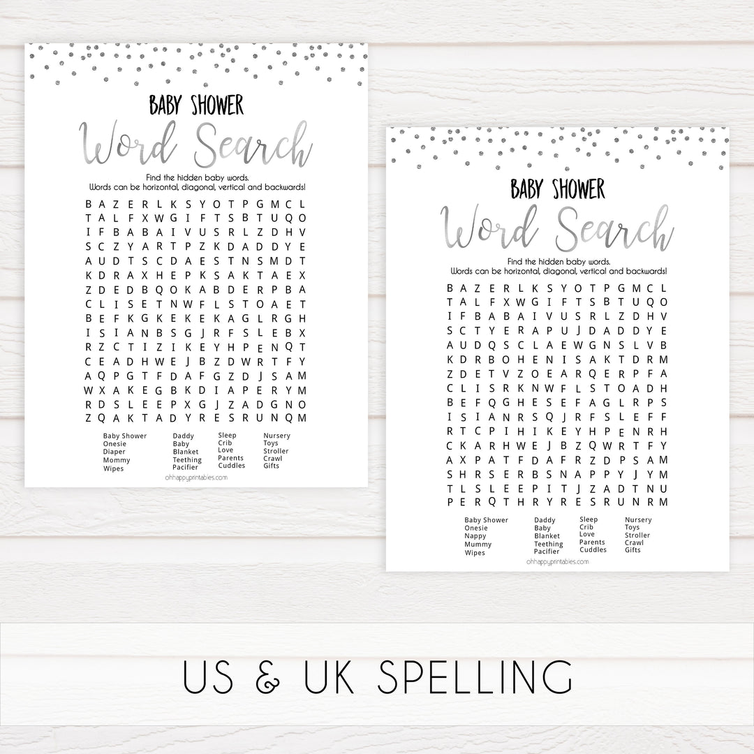 baby word search, baby shower word search game, Printable baby shower games, baby silver glitter fun baby games, baby shower games, fun baby shower ideas, top baby shower ideas, silver glitter shower baby shower, friends baby shower ideas