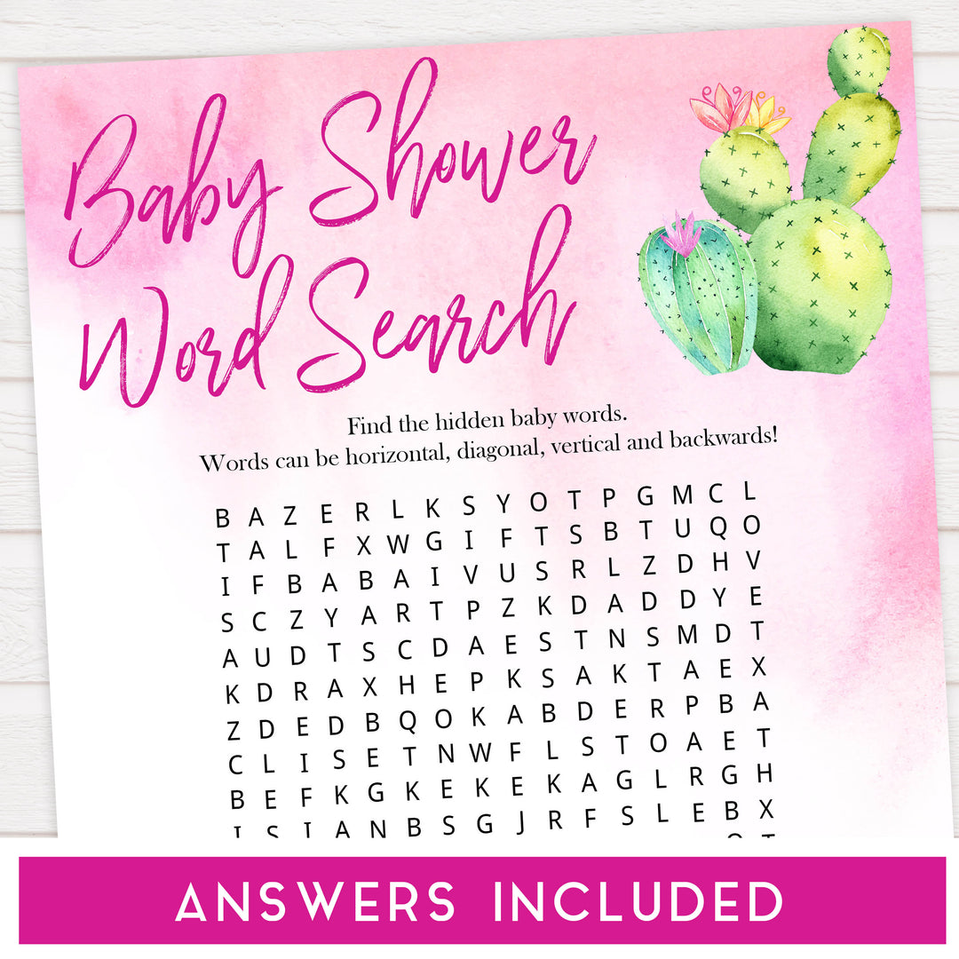 Cactus baby games, baby shower word search, baby word search, printable baby shower games, Mexican baby shower, fun baby games, top baby games, best baby games, baby shower games
