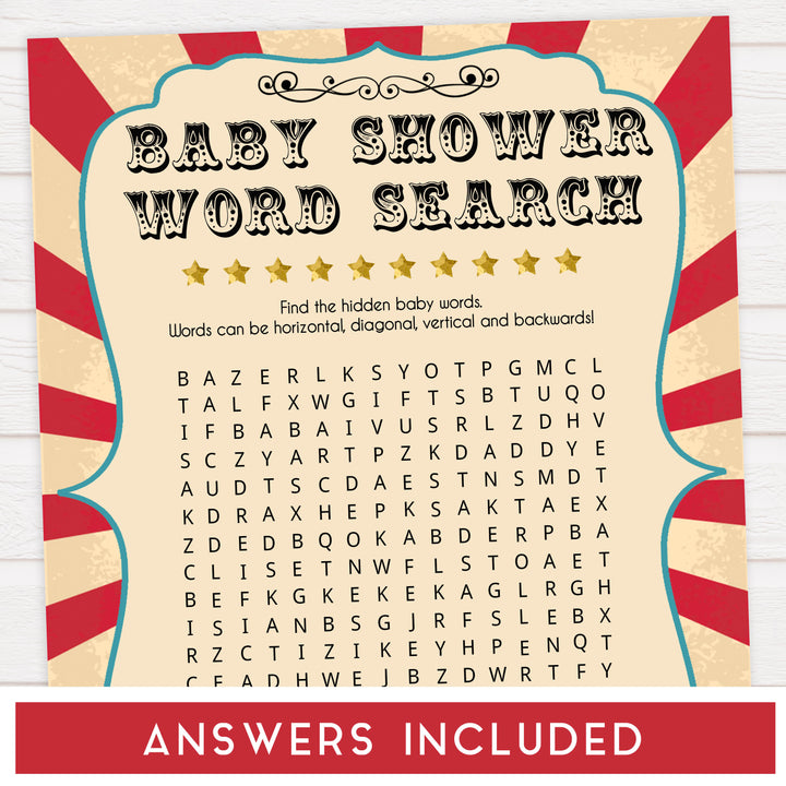 baby word search game, baby shower word search, Printable baby shower games, circus fun baby games, baby shower games, fun baby shower ideas, top baby shower ideas, carnival baby shower, circus baby shower ideas
