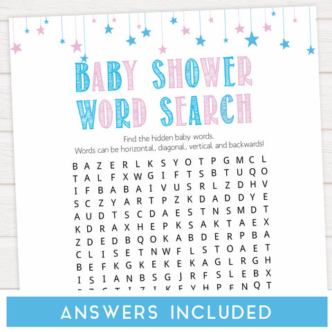 Gender reveal baby games, baby shower word search, baby word search, printable baby shower games, fun baby games, top baby games, best baby games, baby shower games