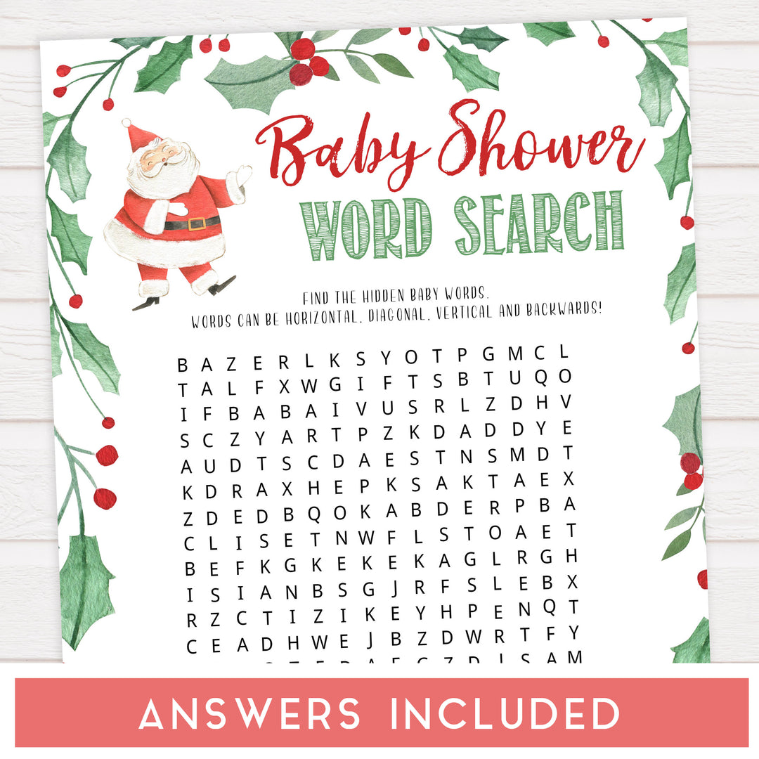 Christmas baby shower games, Baby Shower Word Search, festive baby shower games, best baby shower games, top 10 baby games, baby shower ideas, baby shower games