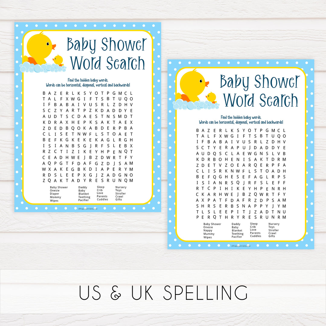 rubber ducky baby shower games, printable baby shower games, baby shower word search, baby word search game, fun baby games, top baby games