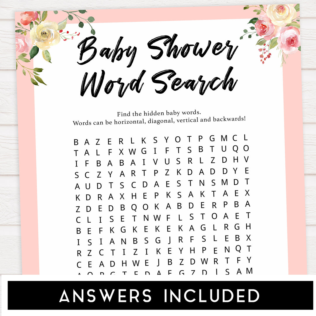 baby shower word search, baby word search, Printable baby shower games, floral fun baby games, baby shower games, fun baby shower ideas, top baby shower ideas, floral baby shower, blue baby shower ideas