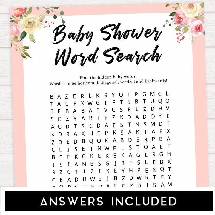 baby shower word search, baby word search, Printable baby shower games, floral fun baby games, baby shower games, fun baby shower ideas, top baby shower ideas, floral baby shower, blue baby shower ideas