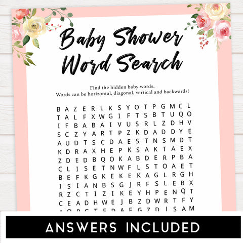 baby shower word search, baby word search, Printable baby shower games, floral fun baby games, baby shower games, fun baby shower ideas, top baby shower ideas, floral baby shower, blue baby shower ideas