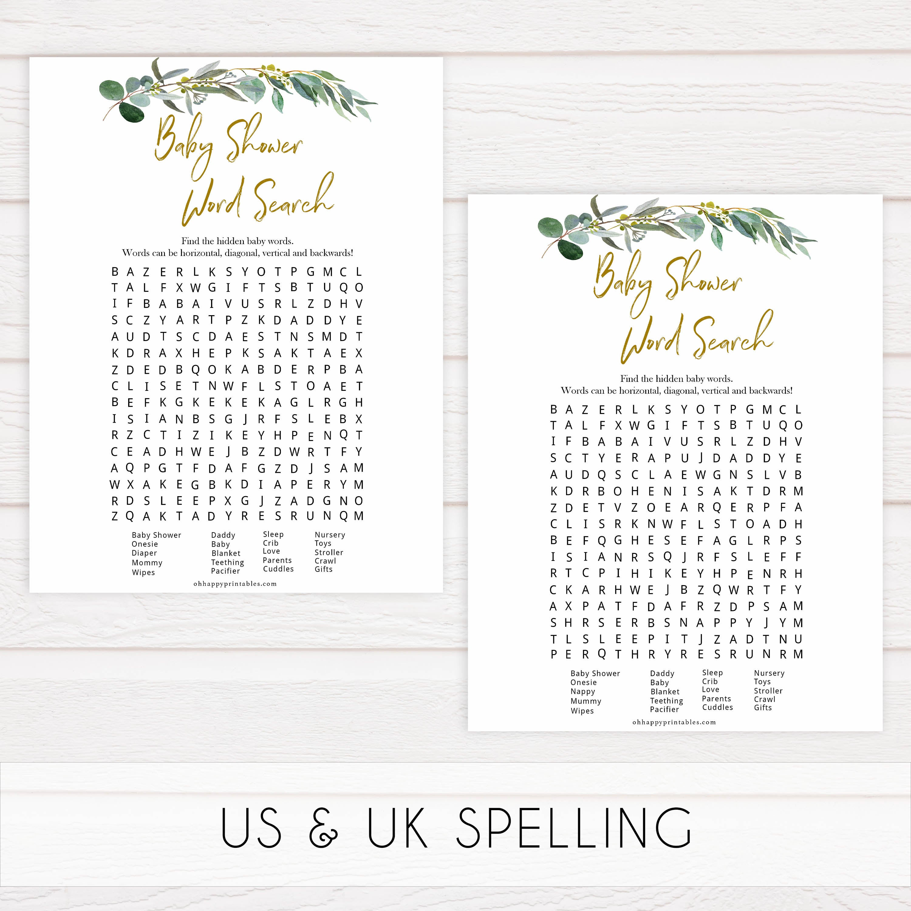Eucalyptus baby games, baby shower word search, baby word search game, printable baby shower games, fun baby games, top baby games, best baby games, baby shower games