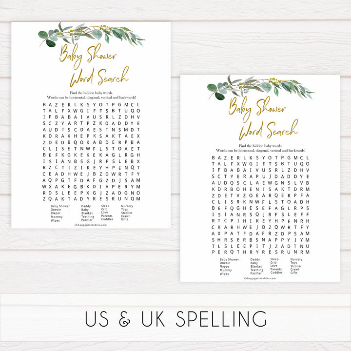 Eucalyptus baby games, baby shower word search, baby word search game, printable baby shower games, fun baby games, top baby games, best baby games, baby shower games