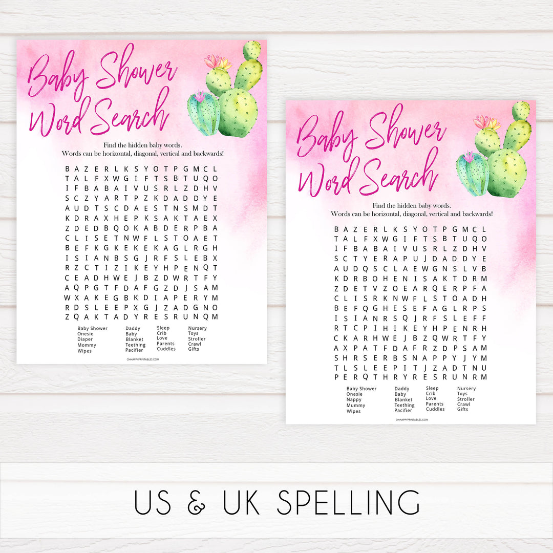 Cactus baby games, baby shower word search, baby word search, printable baby shower games, Mexican baby shower, fun baby games, top baby games, best baby games, baby shower games
