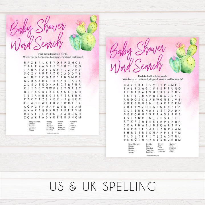 Cactus baby games, baby shower word search, baby word search, printable baby shower games, Mexican baby shower, fun baby games, top baby games, best baby games, baby shower games