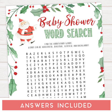 Christmas baby shower games, Baby Shower Word Search, festive baby shower games, best baby shower games, top 10 baby games, baby shower ideas, baby shower games